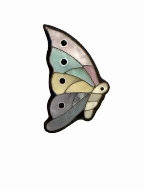 Vintage Mother of Pearl Butterfly Brooch – Multicolor Inlay – Gold Tone